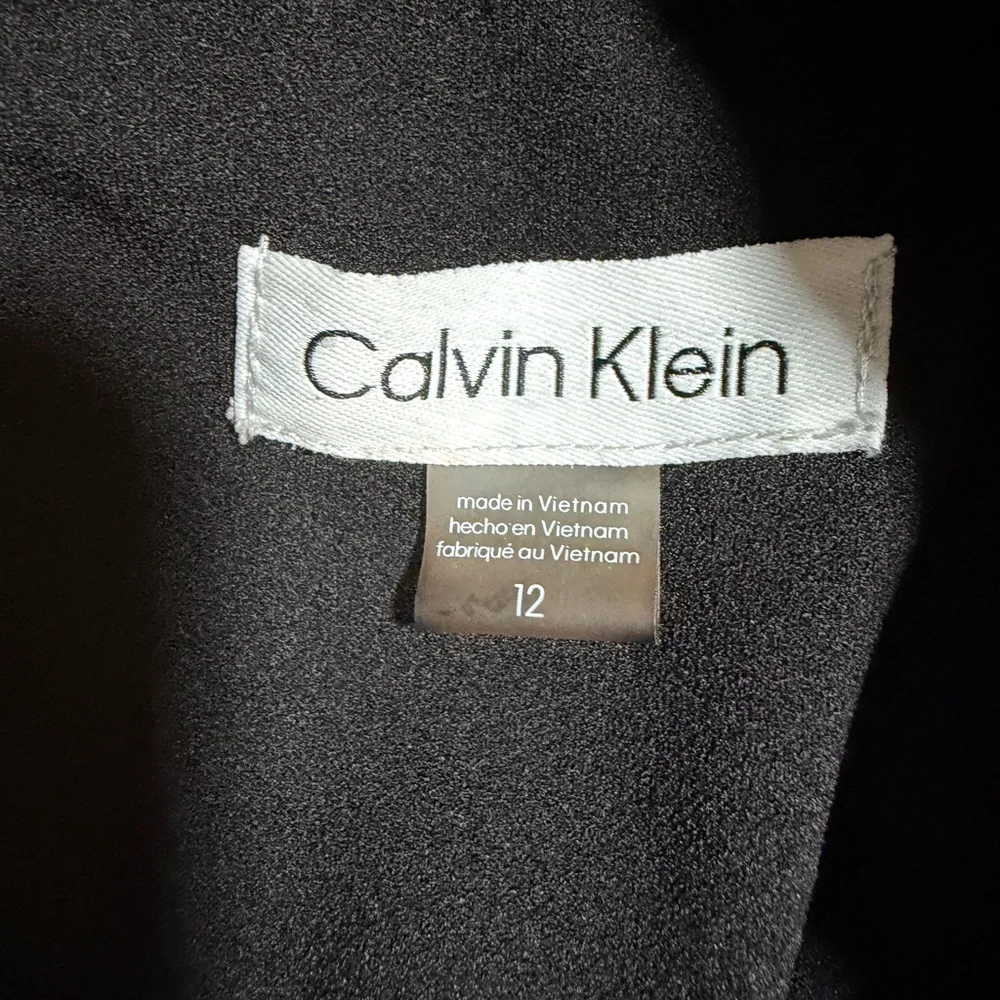 Calvin Klein Black Midi Dress with Bow Tie at Neckline Backside Zip Up Size 12 - Picture 12 of 15